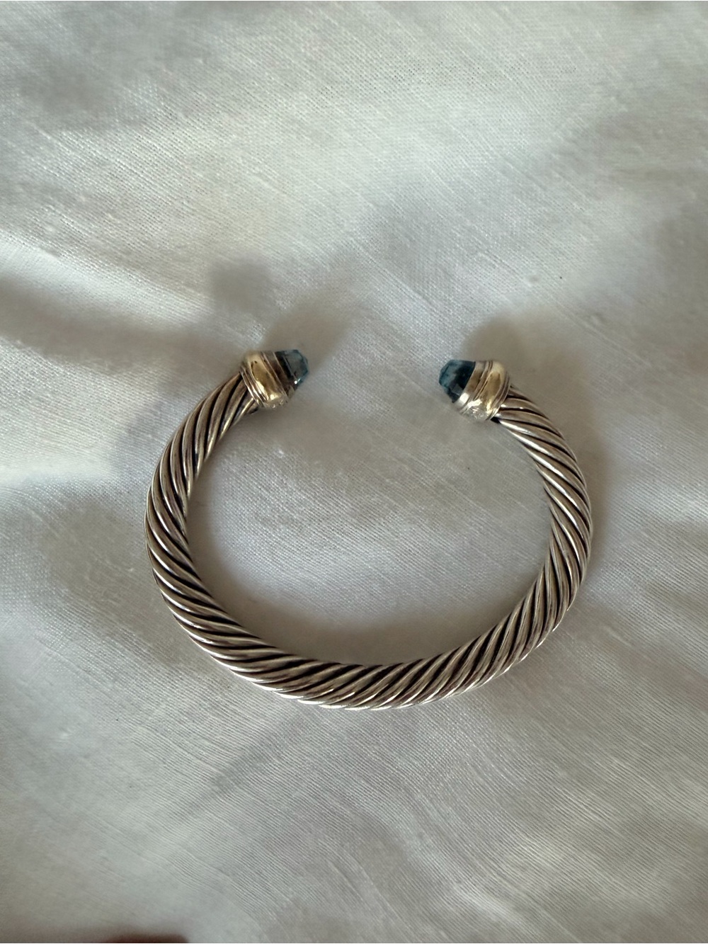 AUTHENTIC David Yurman 14k Blue Topaz Classic Cable 7mm Thick Bracelet
